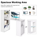 Scrivania per computer Costway Workstation da ufficio con 6 ripiani di archiviazione bianco/nero