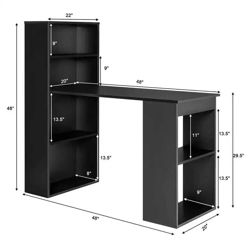 Scrivania per computer Costway Workstation da ufficio con 6 ripiani di archiviazione bianco/nero