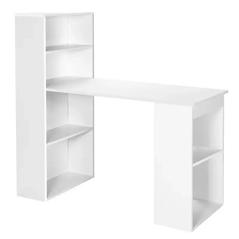 Scrivania per computer Costway Workstation da ufficio con 6 ripiani di archiviazione bianco/nero