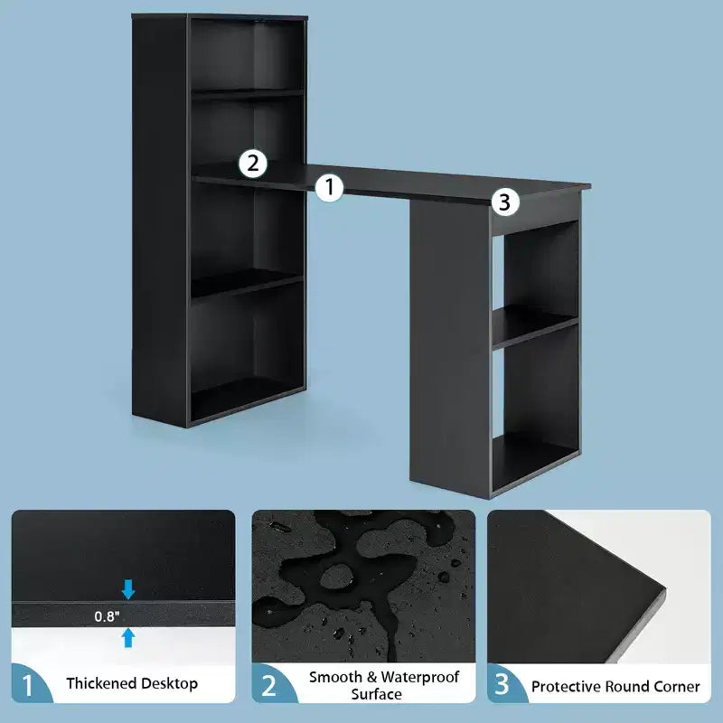 Scrivania per computer Costway Workstation da ufficio con 6 ripiani di archiviazione bianco/nero