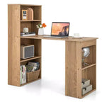 Scrivania per computer Costway Workstation da ufficio con 6 ripiani di archiviazione bianco/nero
