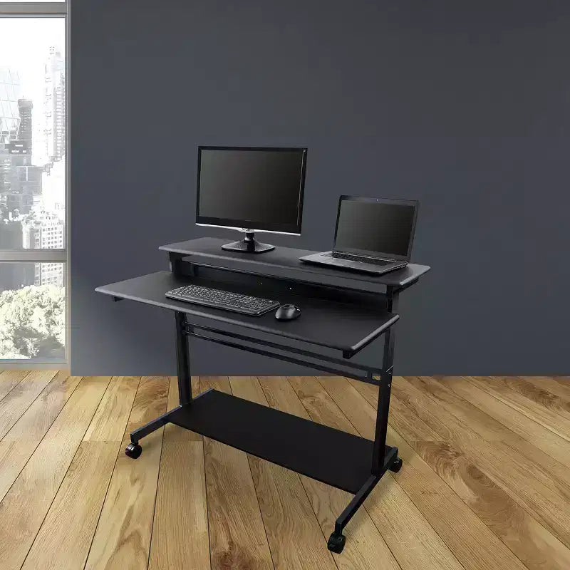 Stand Up Desk Store Scrivania regolabile con rotelle a due livelli per workstation computer