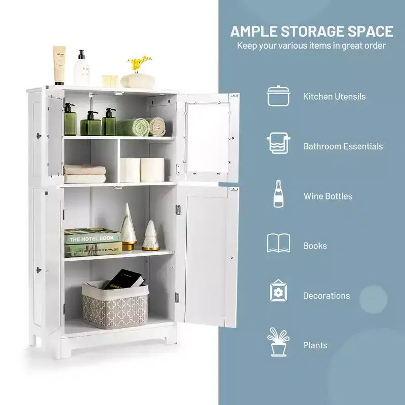 Mobiletto da pavimento per bagno/cucina Costway con ante e ripiano regolabile