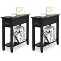 Costway Set of 2 Nightstand 2 Tier End Bedside Sofa Side Table w/Drawer &Shelf Black
