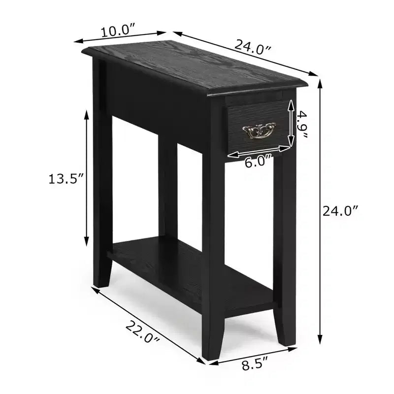 Costway Set di 2 Comodini a 2 Livelli Tavolino da Divano con Cassetto e Ripiano Nero