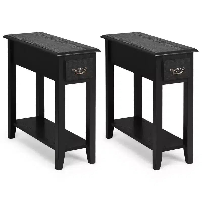Costway Set di 2 Comodini a 2 Livelli Tavolino da Divano con Cassetto e Ripiano Nero