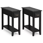 Costway Set di 2 Comodini a 2 Livelli Tavolino da Divano con Cassetto e Ripiano Nero