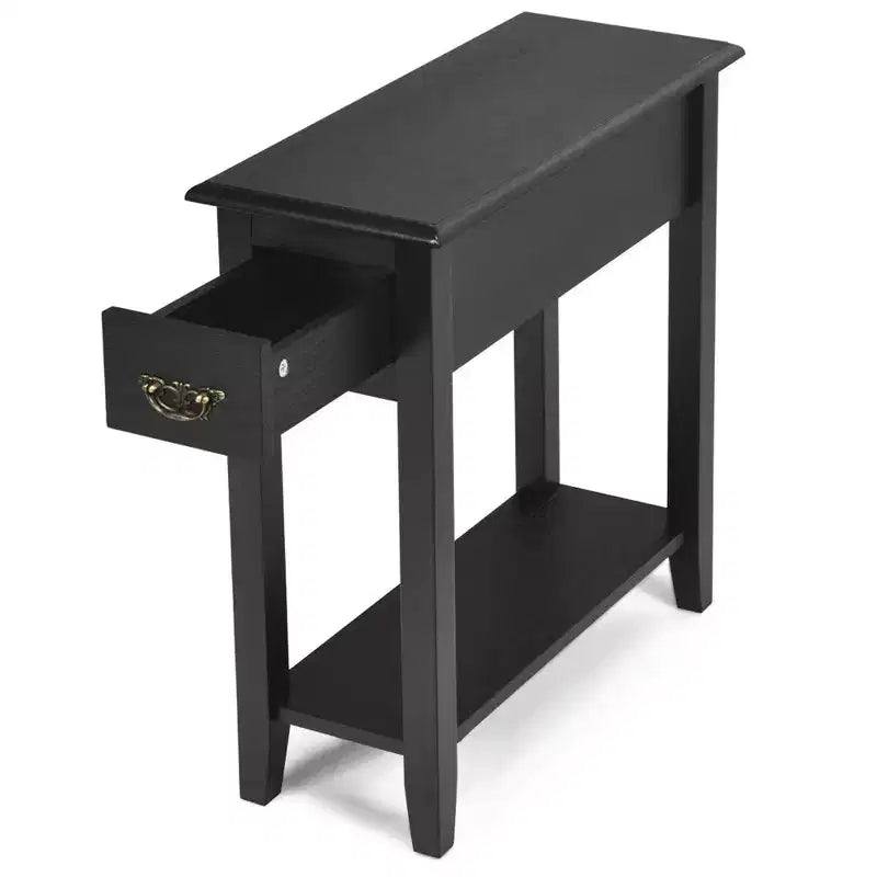Costway Set di 2 Comodini a 2 Livelli Tavolino da Divano con Cassetto e Ripiano Nero