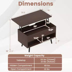 Tavolino da caffè Costway 31,5'' con piano sollevabile, moderno, con scomparto nascosto e gambe in legno per la casa
