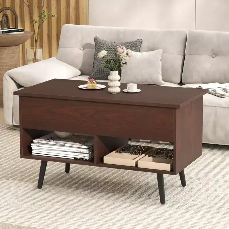 Tavolino da caffè Costway 31,5'' con piano sollevabile, moderno, con scomparto nascosto e gambe in legno per la casa