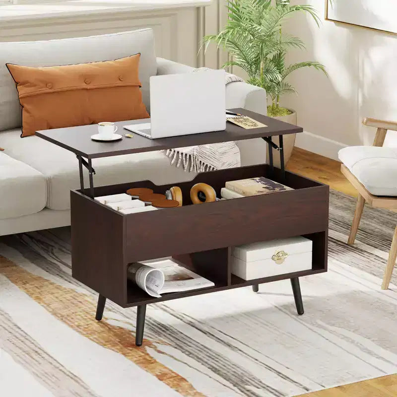 Tavolino da caffè Costway 31,5'' con piano sollevabile, moderno, con scomparto nascosto e gambe in legno per la casa