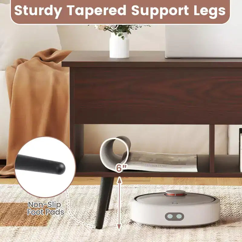 Tavolino da caffè Costway 31,5'' con piano sollevabile, moderno, con scomparto nascosto e gambe in legno per la casa