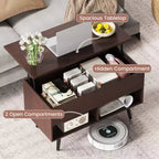 Tavolino da caffè Costway 31,5'' con piano sollevabile, moderno, con scomparto nascosto e gambe in legno per la casa