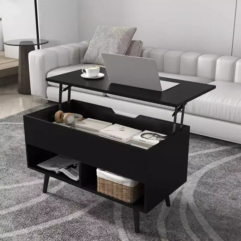 Tavolino da caffè Costway 31,5'' con piano sollevabile, moderno, con scomparto nascosto e gambe in legno per la casa