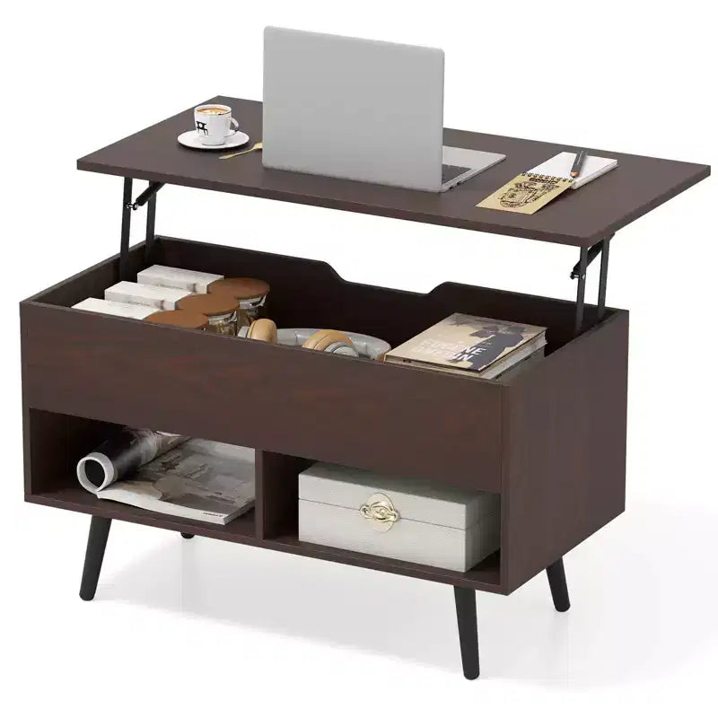 Tavolino da caffè Costway 31,5'' con piano sollevabile, moderno, con scomparto nascosto e gambe in legno per la casa