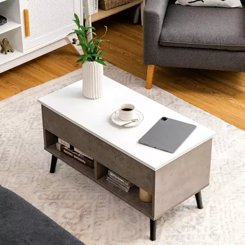 Tavolino da caffè Costway 31,5'' con piano sollevabile, moderno, con scomparto nascosto e gambe in legno per la casa