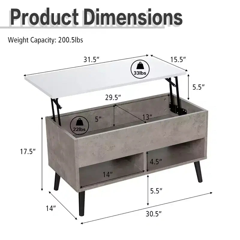 Tavolino da caffè Costway 31,5'' con piano sollevabile, moderno, con scomparto nascosto e gambe in legno per la casa