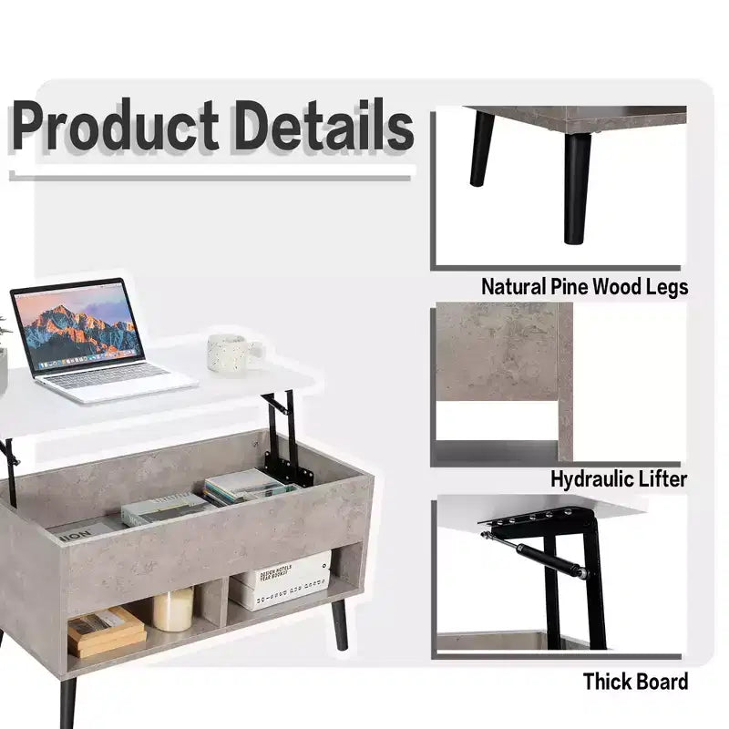 Tavolino da caffè Costway 31,5'' con piano sollevabile, moderno, con scomparto nascosto e gambe in legno per la casa