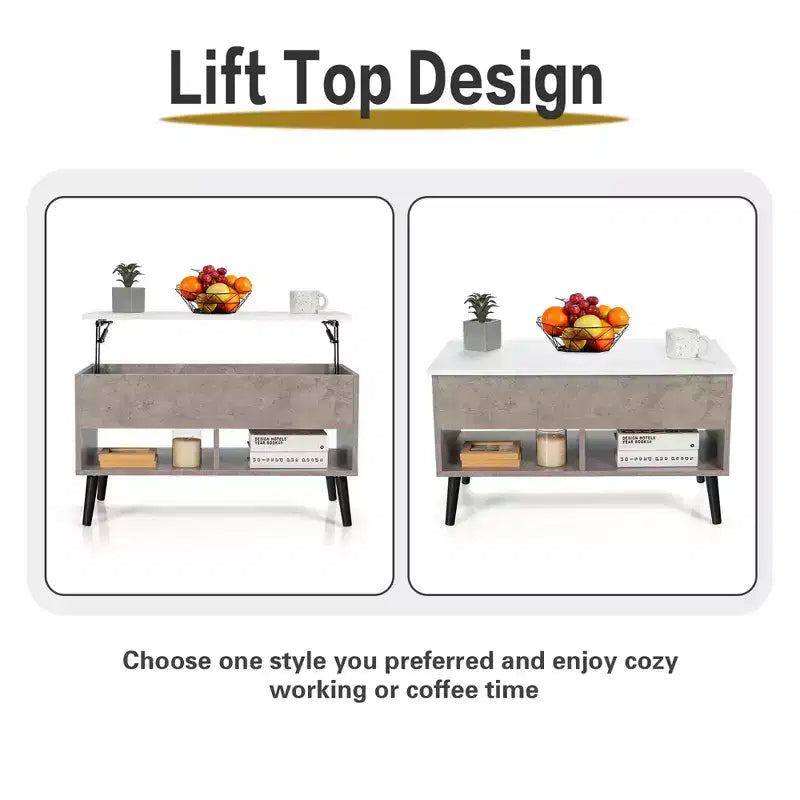 Tavolino da caffè Costway 31,5'' con piano sollevabile, moderno, con scomparto nascosto e gambe in legno per la casa