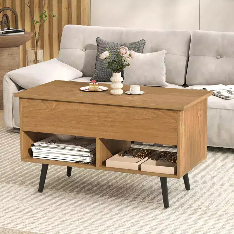 Tavolino da caffè Costway 31,5'' con piano sollevabile, moderno, con scomparto nascosto e gambe in legno per la casa
