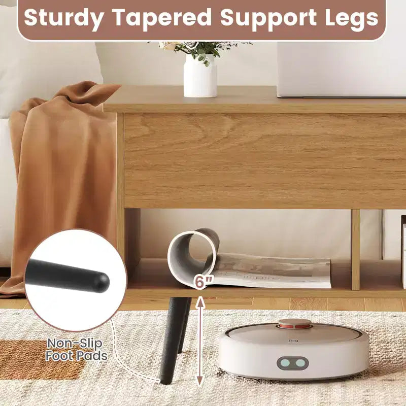 Tavolino da caffè Costway 31,5'' con piano sollevabile, moderno, con scomparto nascosto e gambe in legno per la casa