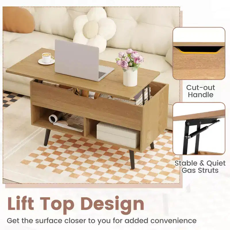 Tavolino da caffè Costway 31,5'' con piano sollevabile, moderno, con scomparto nascosto e gambe in legno per la casa