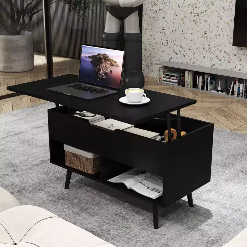 Tavolino da caffè Costway 31,5'' con piano sollevabile, moderno, con scomparto nascosto e gambe in legno per la casa