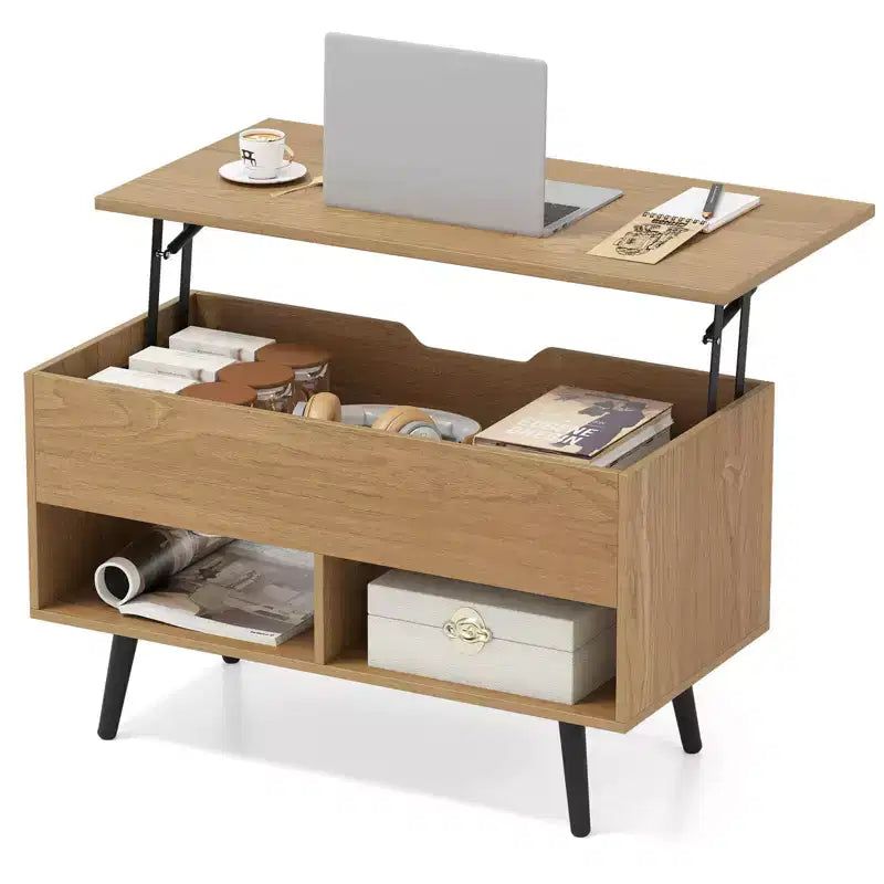 Tavolino da caffè Costway 31,5'' con piano sollevabile, moderno, con scomparto nascosto e gambe in legno per la casa
