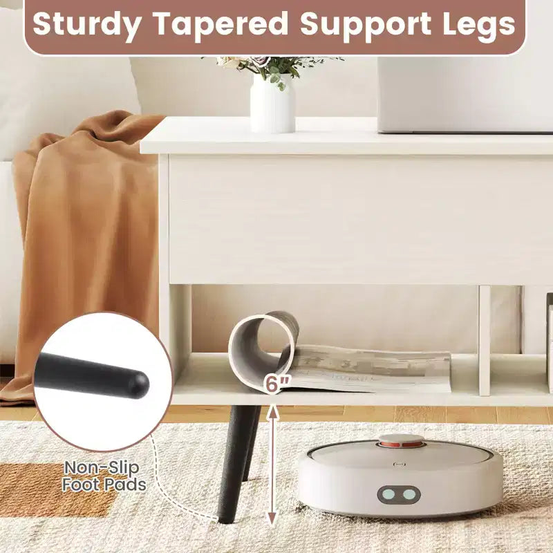 Tavolino da caffè Costway 31,5'' con piano sollevabile, moderno, con scomparto nascosto e gambe in legno per la casa