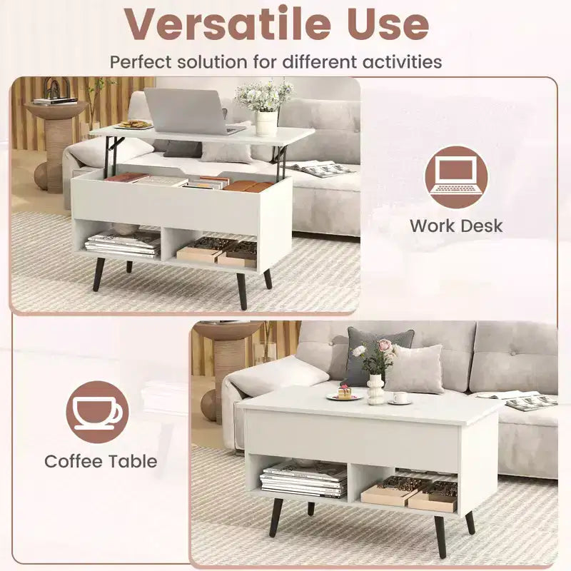 Tavolino da caffè Costway 31,5'' con piano sollevabile, moderno, con scomparto nascosto e gambe in legno per la casa
