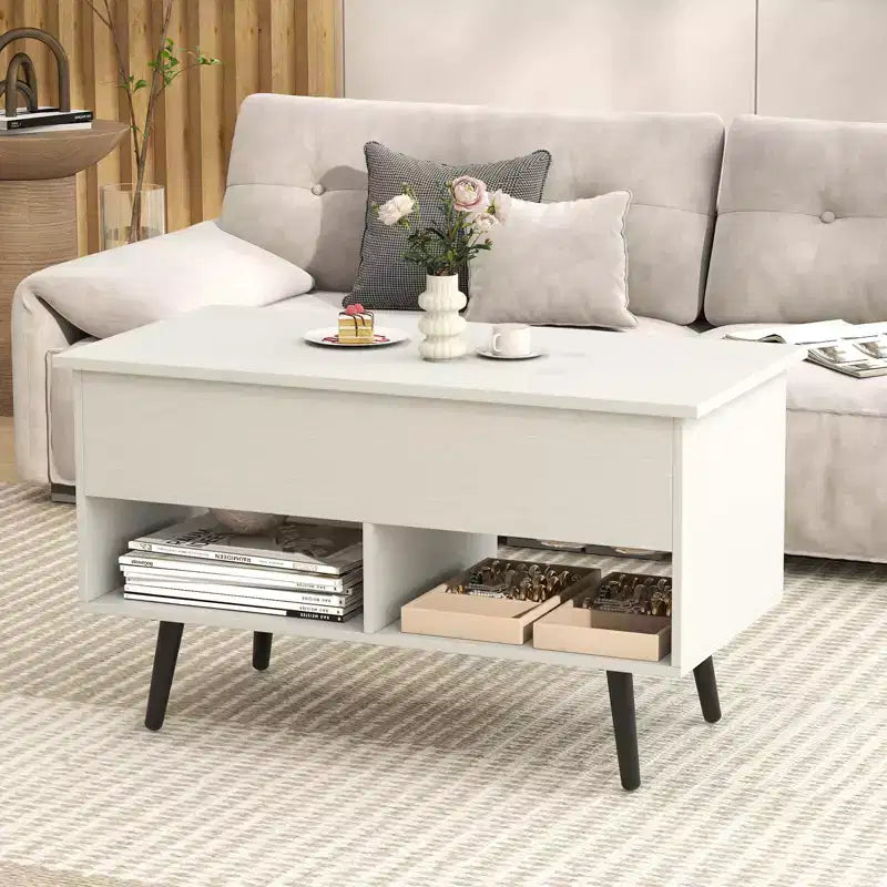 Tavolino da caffè Costway 31,5'' con piano sollevabile, moderno, con scomparto nascosto e gambe in legno per la casa