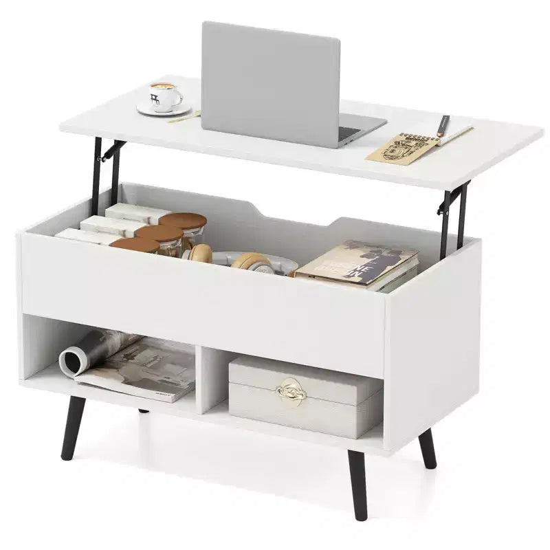Tavolino da caffè Costway 31,5'' con piano sollevabile, moderno, con scomparto nascosto e gambe in legno per la casa