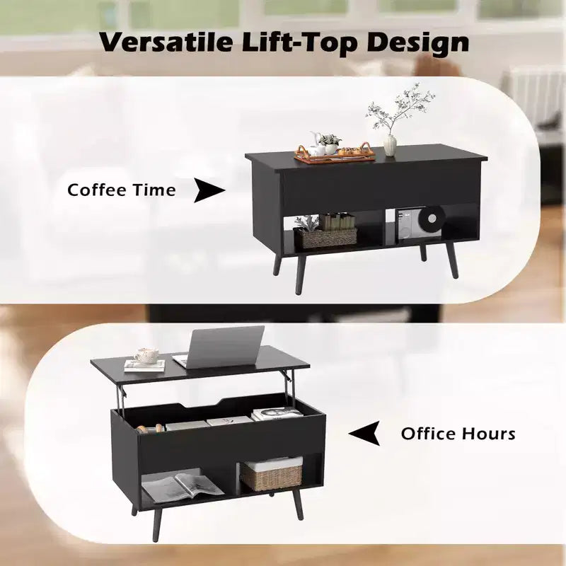 Tavolino da caffè Costway 31,5'' con piano sollevabile, moderno, con scomparto nascosto e gambe in legno per la casa