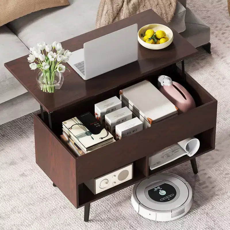 Tavolino da caffè Costway 31,5'' con piano sollevabile, moderno, con scomparto nascosto e gambe in legno per la casa