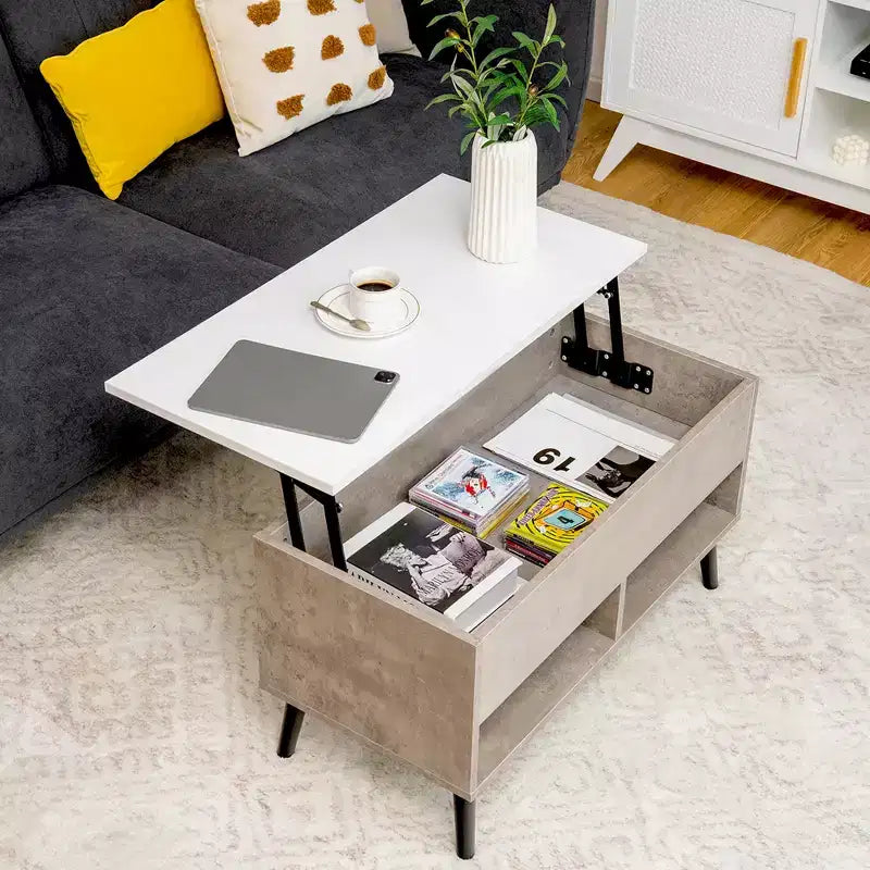 Tavolino da caffè Costway 31,5'' con piano sollevabile, moderno, con scomparto nascosto e gambe in legno per la casa