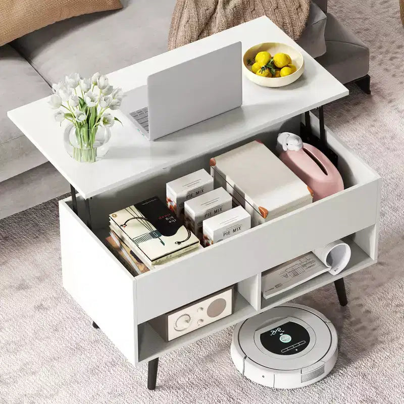 Tavolino da caffè Costway 31,5'' con piano sollevabile, moderno, con scomparto nascosto e gambe in legno per la casa