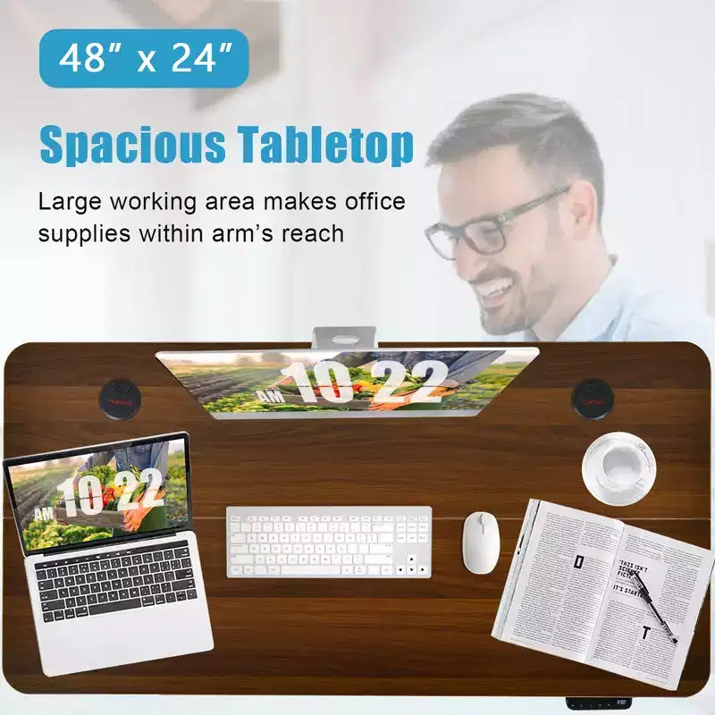 Scrivania Elettrica Regolabile in Altezza Costway 48'' con Pannello di Controllo e Porta USB Rustico/Noce
