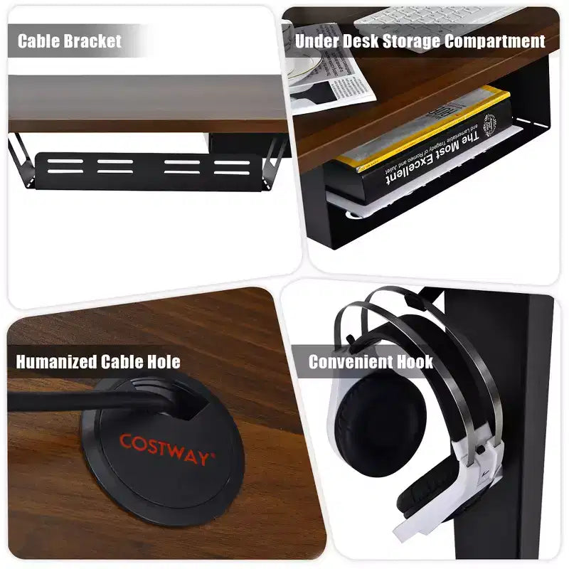 Scrivania Elettrica Regolabile in Altezza Costway 48'' con Pannello di Controllo e Porta USB Rustico/Noce
