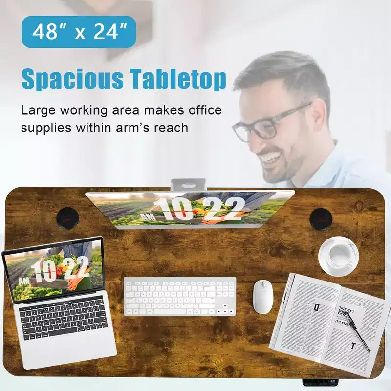 Scrivania Elettrica Regolabile in Altezza Costway 48'' con Pannello di Controllo e Porta USB Rustico/Noce