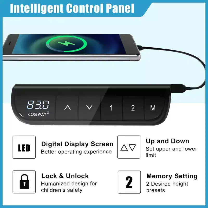 Scrivania Elettrica Regolabile in Altezza Costway 48'' con Pannello di Controllo e Porta USB Rustico/Noce