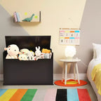 Costway Cassapanca porta giocattoli in legno per bambini con coperchio incernierato e cuscino di sicurezza