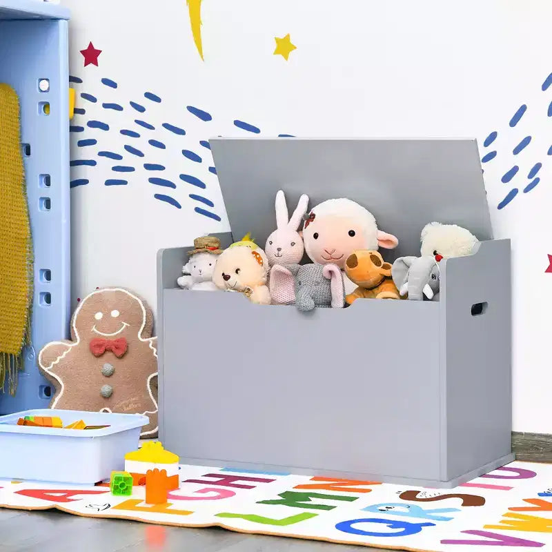 Costway Cassapanca porta giocattoli in legno per bambini con coperchio incernierato e cuscino di sicurezza