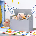 Costway Cassapanca porta giocattoli in legno per bambini con coperchio incernierato e cuscino di sicurezza