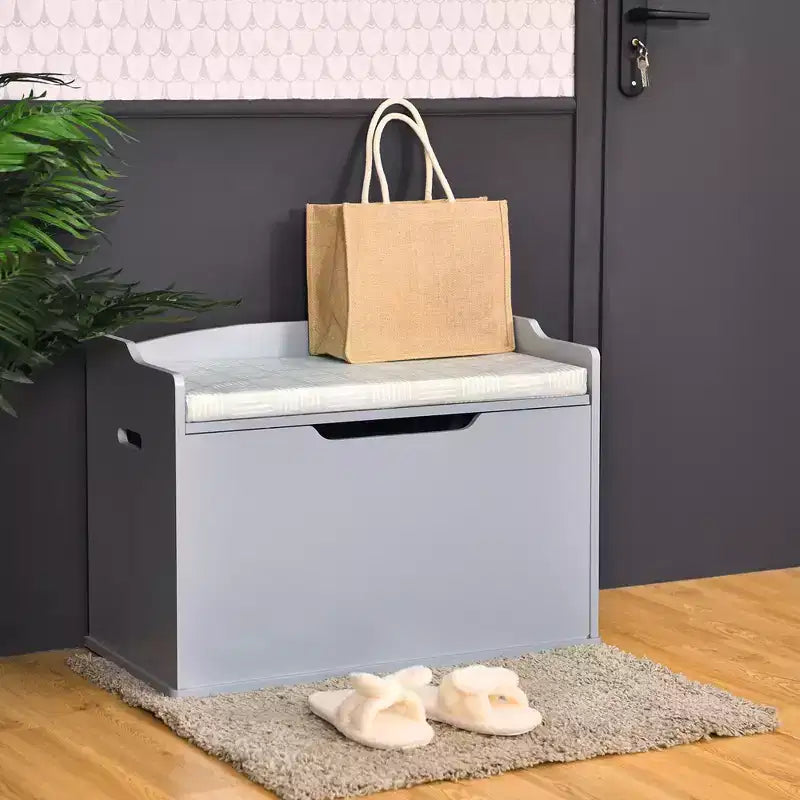 Costway Cassapanca porta giocattoli in legno per bambini con coperchio incernierato e cuscino di sicurezza
