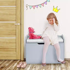 Costway Cassapanca porta giocattoli in legno per bambini con coperchio incernierato e cuscino di sicurezza