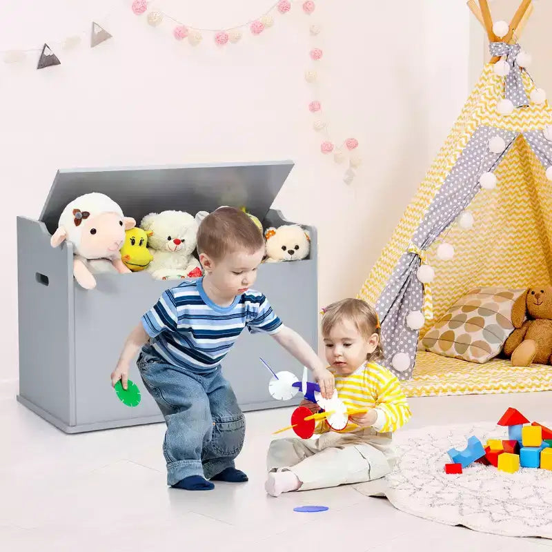 Costway Cassapanca porta giocattoli in legno per bambini con coperchio incernierato e cuscino di sicurezza
