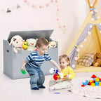 Costway Cassapanca porta giocattoli in legno per bambini con coperchio incernierato e cuscino di sicurezza