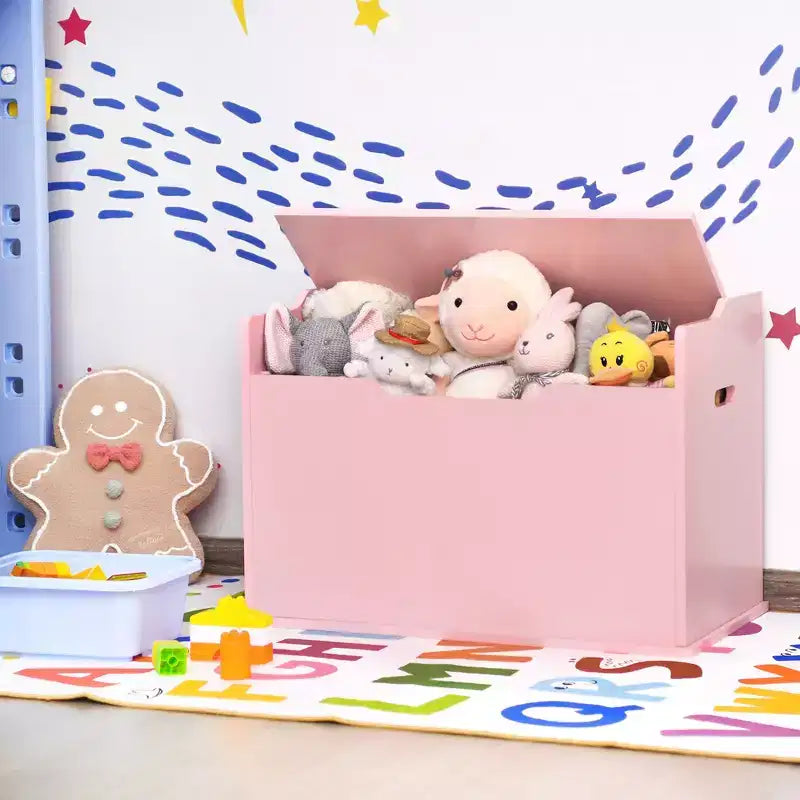 Costway Cassapanca porta giocattoli in legno per bambini con coperchio incernierato e cuscino di sicurezza