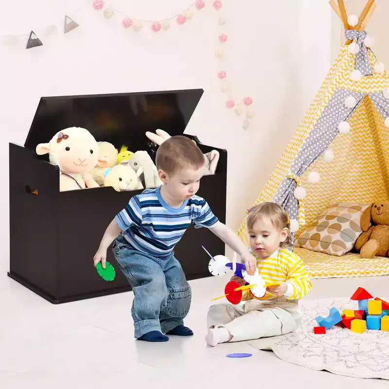 Costway Cassapanca porta giocattoli in legno per bambini con coperchio incernierato e cuscino di sicurezza