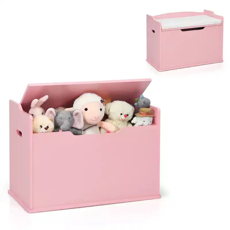 Costway Cassapanca porta giocattoli in legno per bambini con coperchio incernierato e cuscino di sicurezza